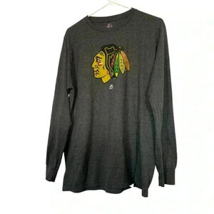 Majestic Chicago Blackhawks Graphic Tee Shirt Men's Large Long Sleeve Gray